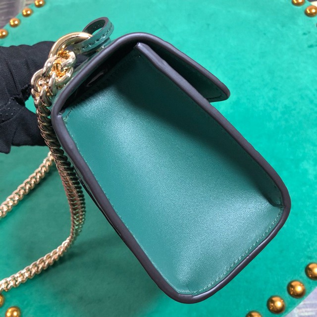 Gucci經典款女包 409487 古馳經典款 綠色壓花全皮 GG鎖扣包 Gucci鏈條肩背斜挎包  gqy2634